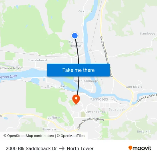 2000 Blk Saddleback Dr to North Tower map