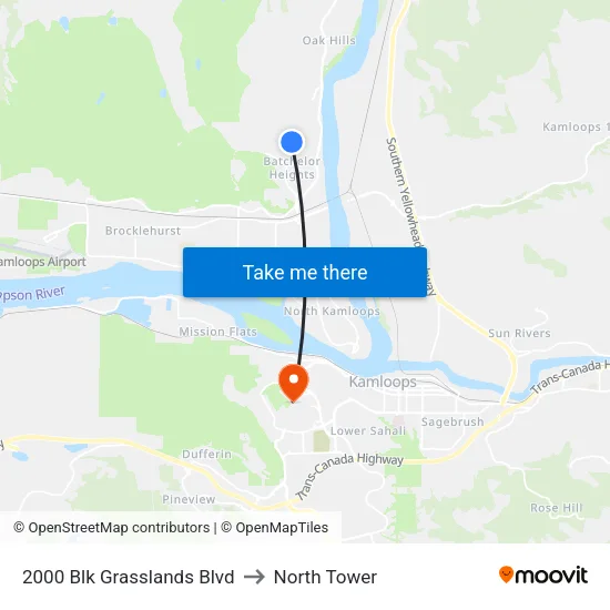 2000 Blk Grasslands Blvd to North Tower map