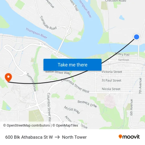 600 Blk Athabasca St W to North Tower map