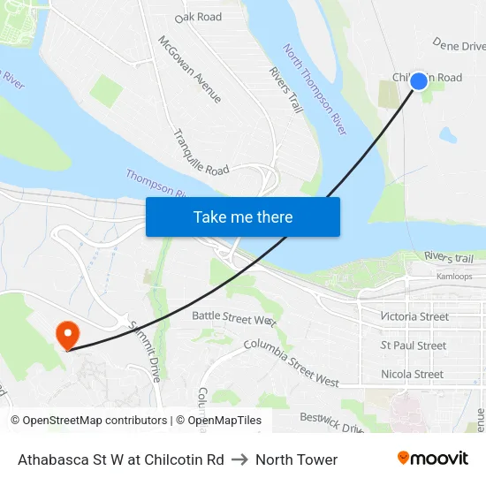 Athabasca St W at Chilcotin Rd to North Tower map