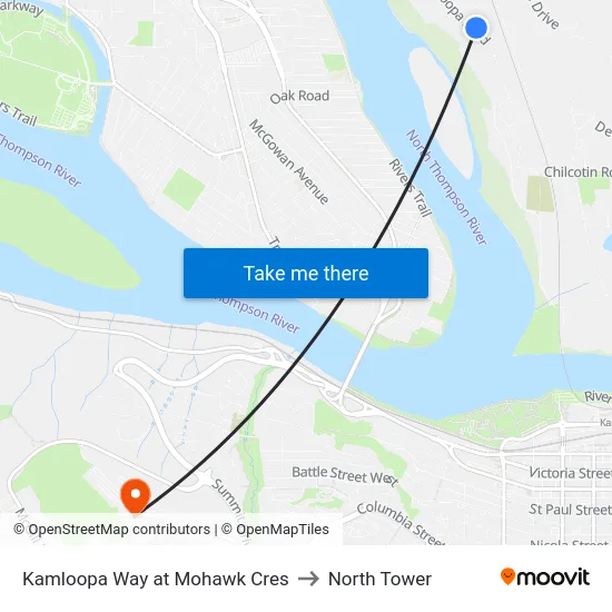 Kamloopa Way at Mohawk Cres to North Tower map