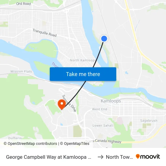 George Campbell Way at Kamloopa Way to North Tower map