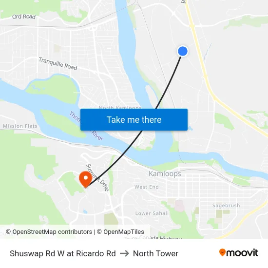 Shuswap Rd W at Ricardo Rd to North Tower map
