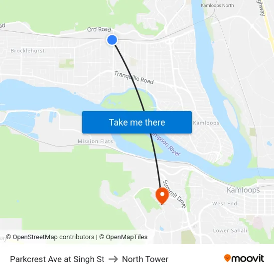 Parkcrest Ave at Singh St to North Tower map