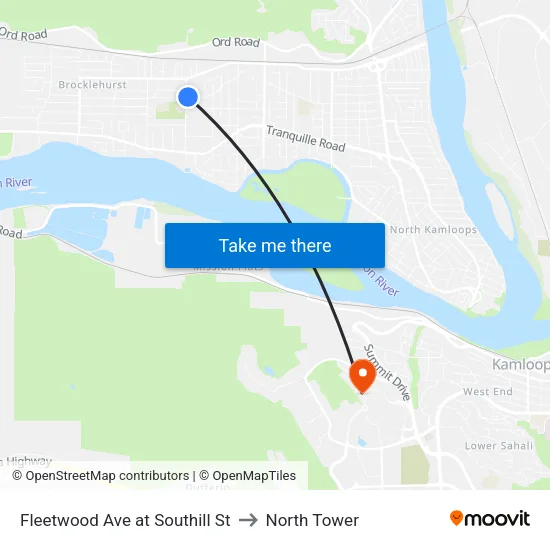 Fleetwood Ave at Southill St to North Tower map