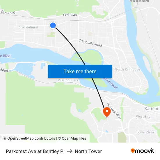 Parkcrest Ave at Bentley Pl to North Tower map