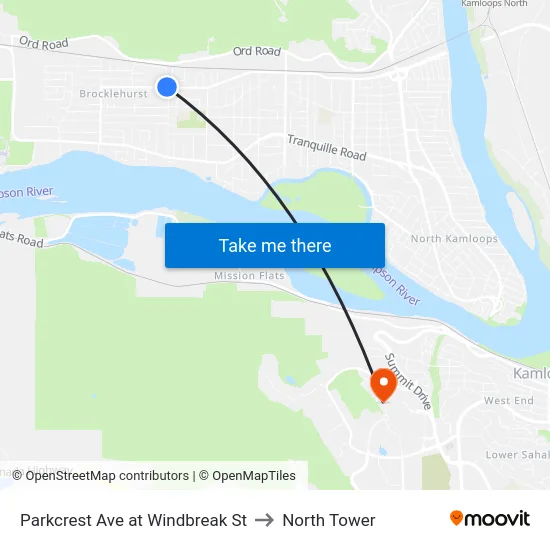 Parkcrest Ave at Windbreak St to North Tower map