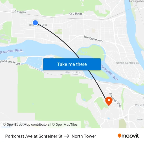 Parkcrest Ave at Schreiner St to North Tower map