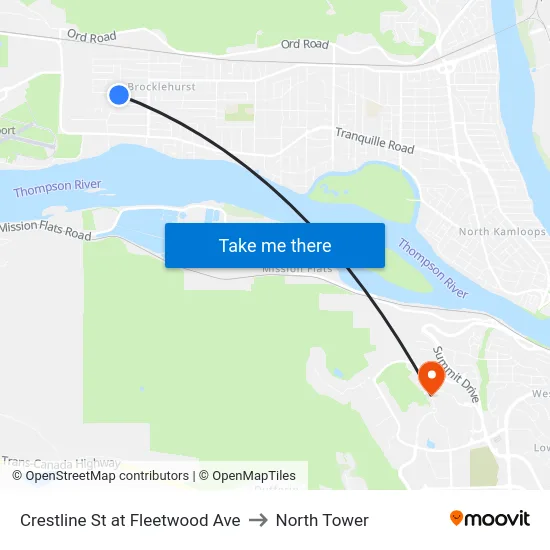 Crestline St at Fleetwood Ave to North Tower map