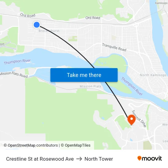 Crestline St at Rosewood Ave to North Tower map