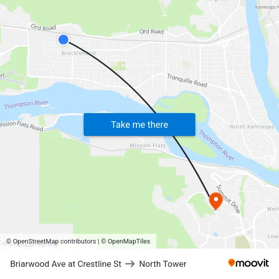 Briarwood Ave at Crestline St to North Tower map