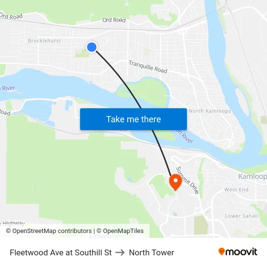 Fleetwood Ave at Southill St to North Tower map
