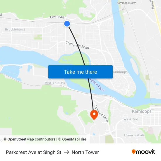 Parkcrest Ave at Singh St to North Tower map