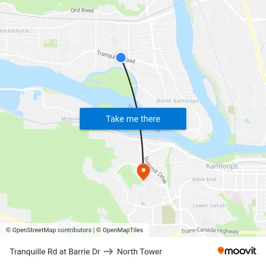 Tranquille Rd at Barrie Dr to North Tower map