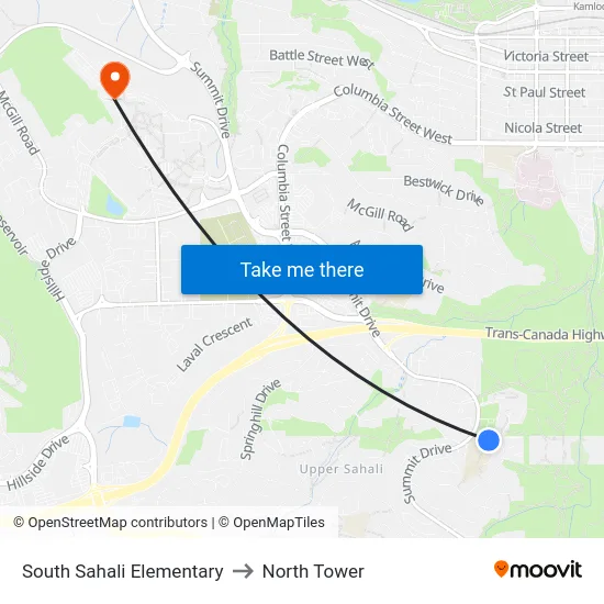 South Sahali Elementary to North Tower map