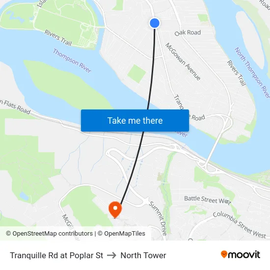 Tranquille Rd at Poplar St to North Tower map