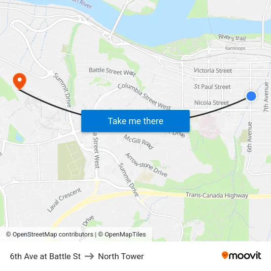 6th Ave at Battle St to North Tower map