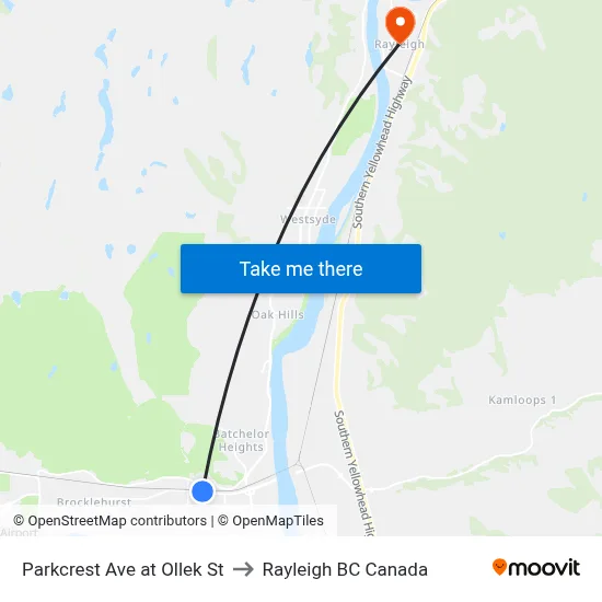 Parkcrest Ave at Ollek St to Rayleigh BC Canada map