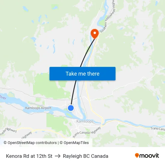 Kenora Rd at 12th St to Rayleigh BC Canada map