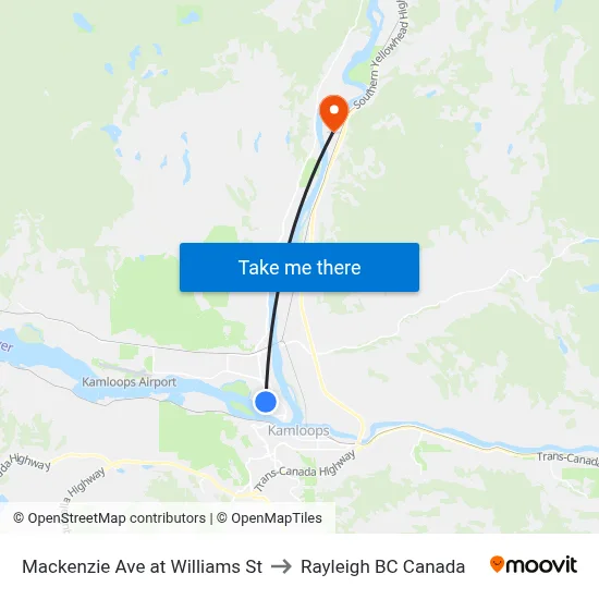 Mackenzie Ave at Williams St to Rayleigh BC Canada map