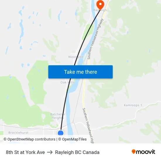 8th St at York Ave to Rayleigh BC Canada map