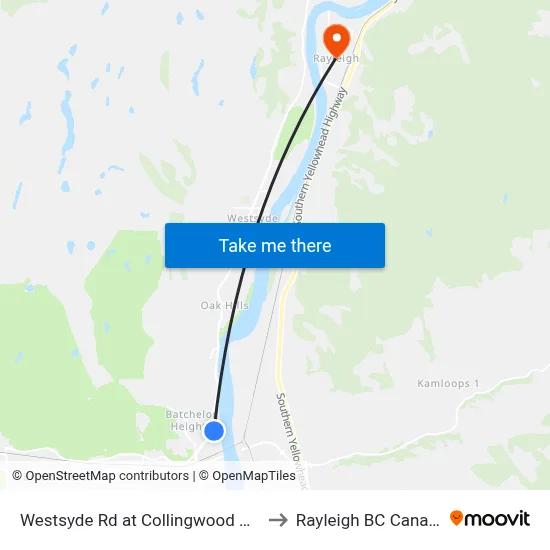 Westsyde Rd at Collingwood Dr E to Rayleigh BC Canada map