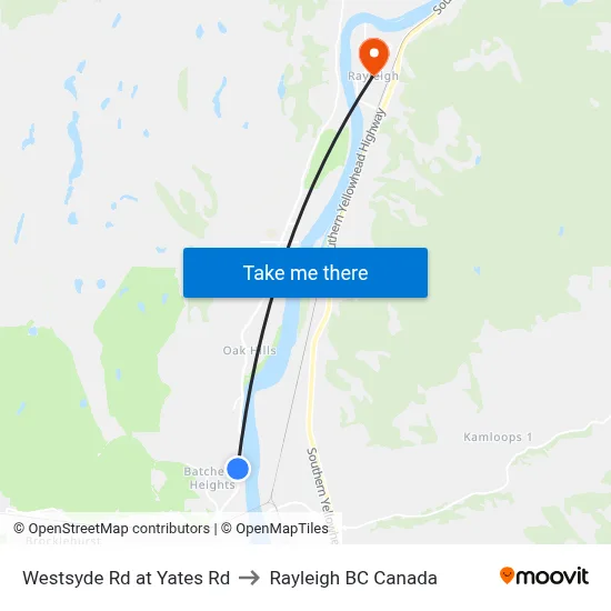 Westsyde Rd at Yates Rd to Rayleigh BC Canada map