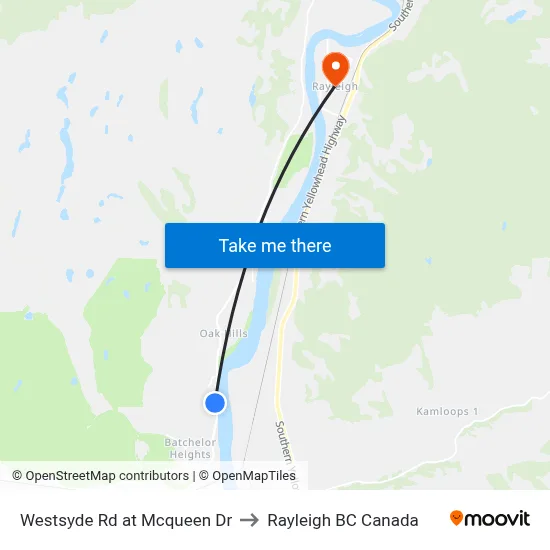 Westsyde Rd at Mcqueen Dr to Rayleigh BC Canada map
