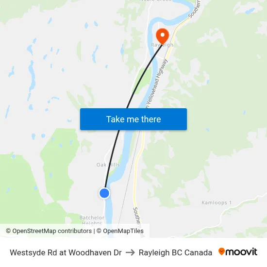 Westsyde Rd at Woodhaven Dr to Rayleigh BC Canada map