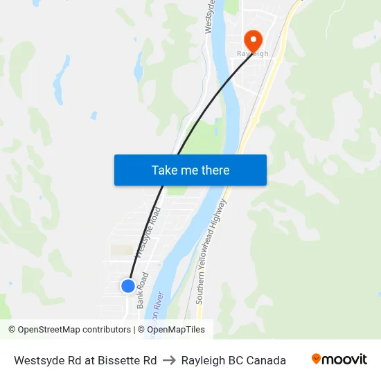 Westsyde Rd at Bissette Rd to Rayleigh BC Canada map