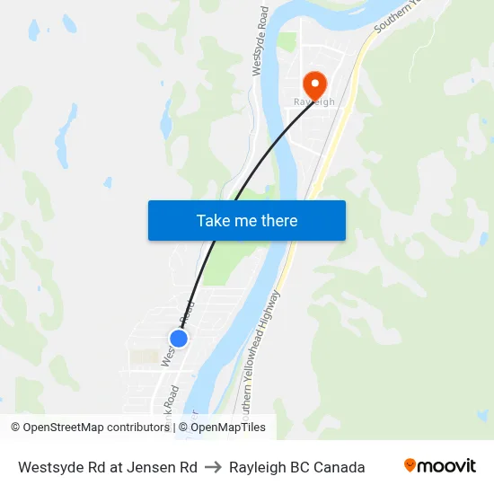 Westsyde Rd at Jensen Rd to Rayleigh BC Canada map