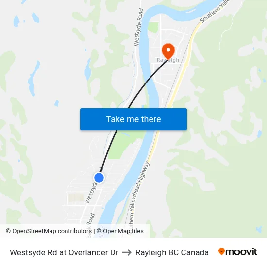 Westsyde Rd at Overlander Dr to Rayleigh BC Canada map