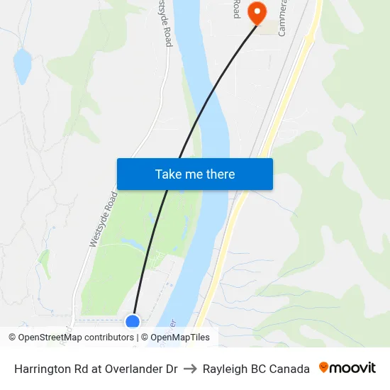 Harrington Rd at Overlander Dr to Rayleigh BC Canada map