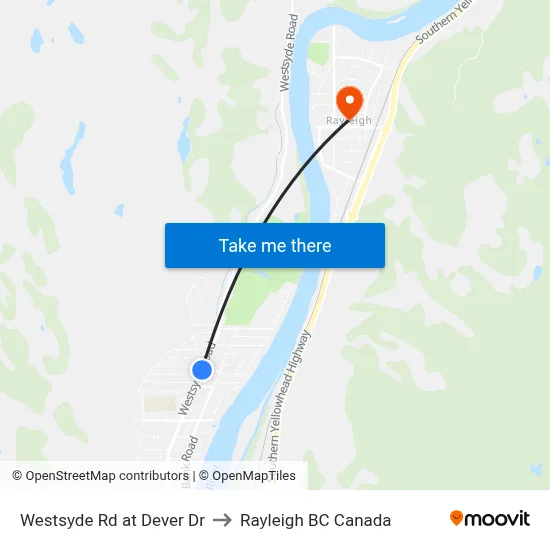 Westsyde Rd at Dever Dr to Rayleigh BC Canada map