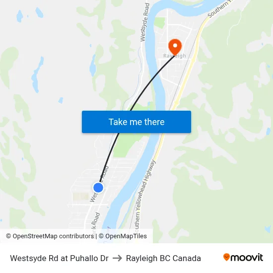 Westsyde Rd at Puhallo Dr to Rayleigh BC Canada map