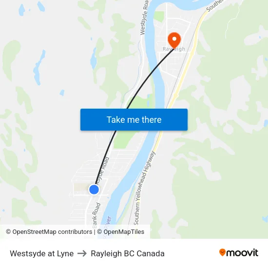 Westsyde Rd at Palmer Pl to Rayleigh BC Canada map