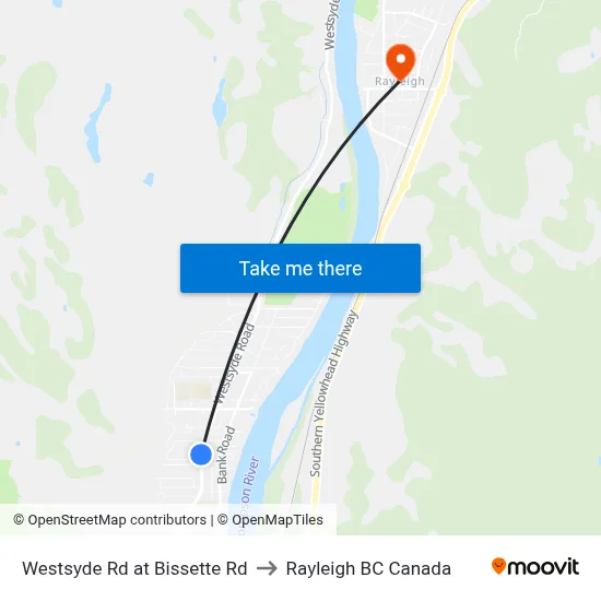 Westsyde Rd at Bissette Rd to Rayleigh BC Canada map