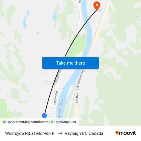 Westsyde Rd at Morven Pl to Rayleigh BC Canada map