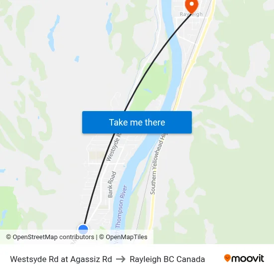 Westsyde Rd at Agassiz Rd to Rayleigh BC Canada map