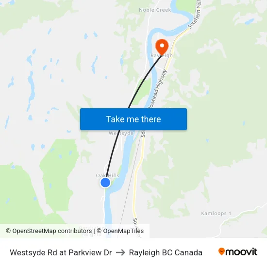 Westsyde Rd at Parkview Dr to Rayleigh BC Canada map