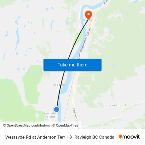Westsyde Rd at Anderson Terr to Rayleigh BC Canada map