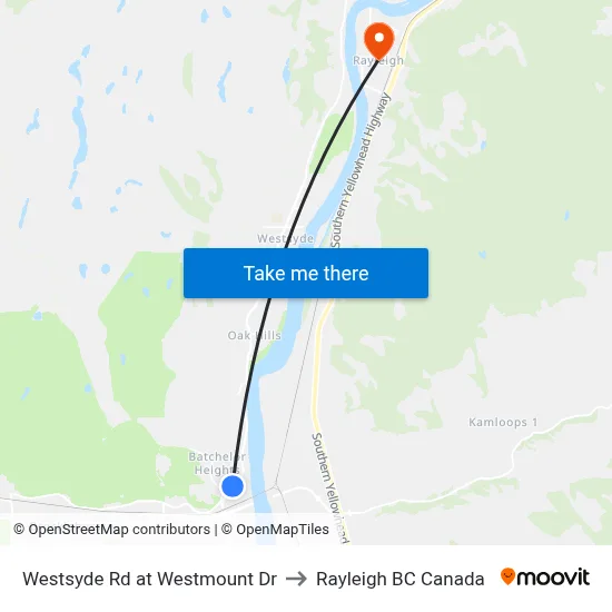 Westsyde Rd at Westmount Dr to Rayleigh BC Canada map