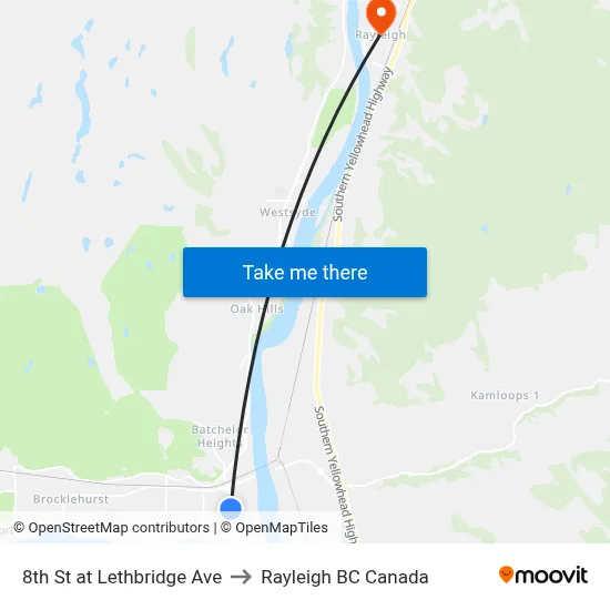 8th St at Lethbridge Ave to Rayleigh BC Canada map