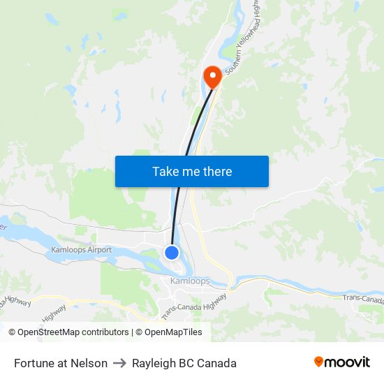 Fortune at Nelson to Rayleigh BC Canada map