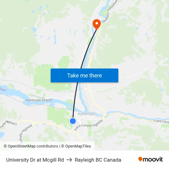 University Dr at Mcgill Rd to Rayleigh BC Canada map