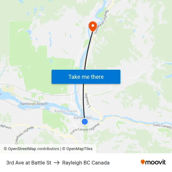 3rd Ave at Battle St to Rayleigh BC Canada map