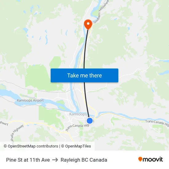 Pine St at 11th Ave to Rayleigh BC Canada map