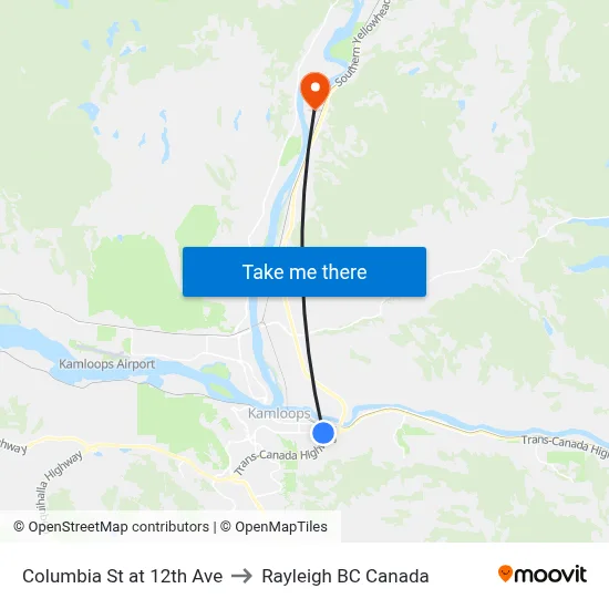 Columbia St at 12th Ave to Rayleigh BC Canada map