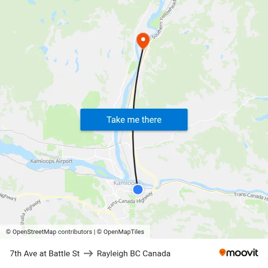 7th Ave at Battle St to Rayleigh BC Canada map