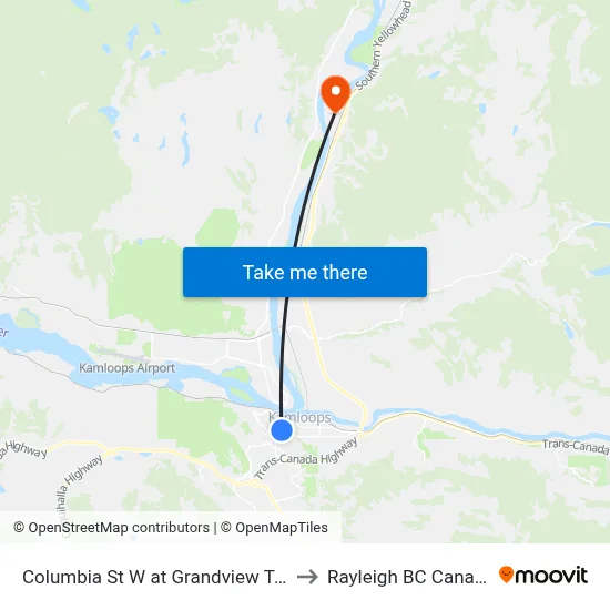 Columbia St W at Grandview Terr to Rayleigh BC Canada map